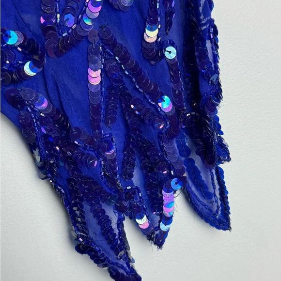 Mark & John by SAM Vintage Blue beaded/sequin zigzag pattern hem Silk midi dress - Picture 8 of 11